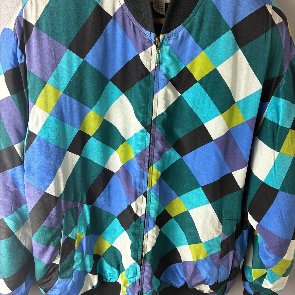 Colorful Geometric Patterned Jacket vintage 80’s Lord + Taylor 100% silk.